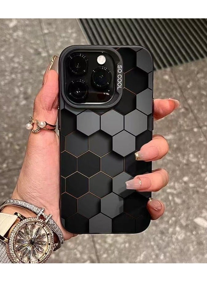 Black Matte Honeycomb Shockproof Case for iPhone 16 Pro | Anti-Fingerprint, Drop Protection, Scratch Resistant, Anti-Shock Cover - Image 2