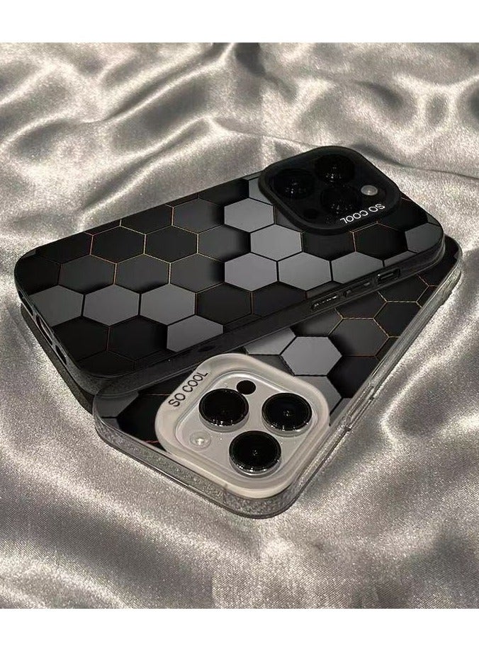 Black Matte Honeycomb Shockproof Case for iPhone 16 Pro | Anti-Fingerprint, Drop Protection, Scratch Resistant, Anti-Shock Cover - Image 3