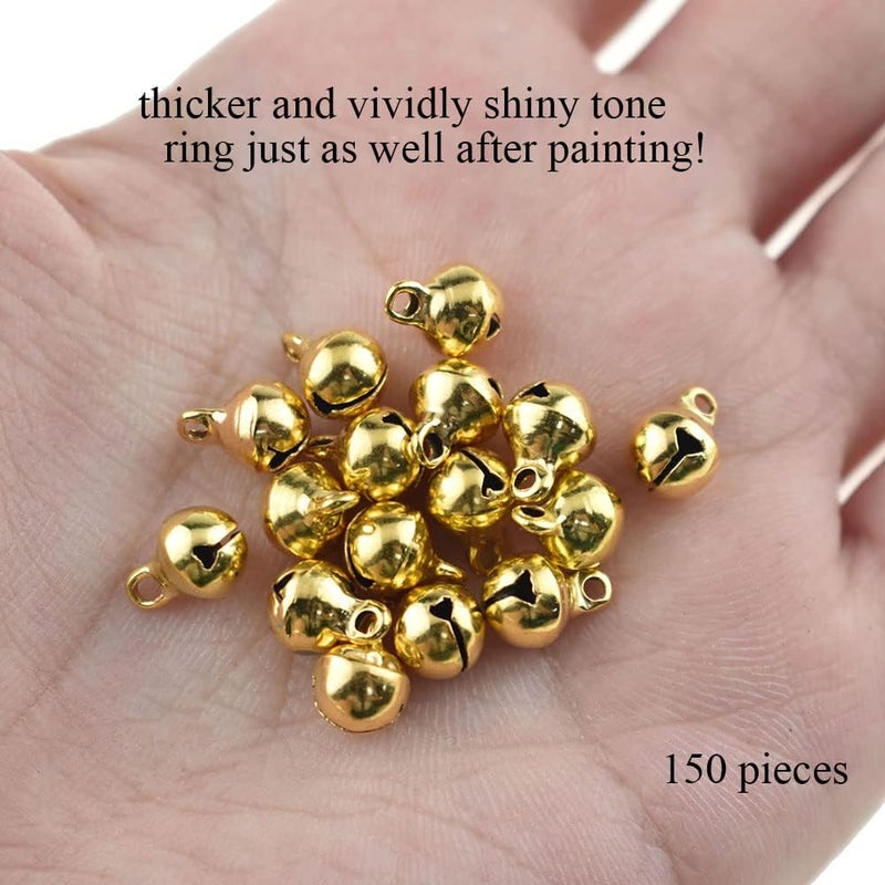 BINZZO 6mm Diameter Mini Jingle Bells Customize Style Bigger Threading Hole Light Tinkling Sound Shiny Brass Christmas Festival Decoration Gold 150 PCS for Gift Wrap Crafts Wedding Jewelry Making - Image 3