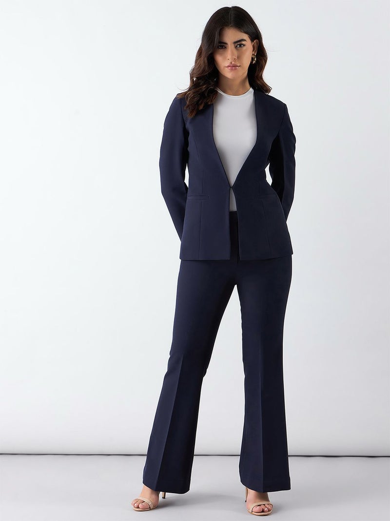 Powersutra Navy Blue Regular Fit Blazer and Trouser Set for Women - Image 1