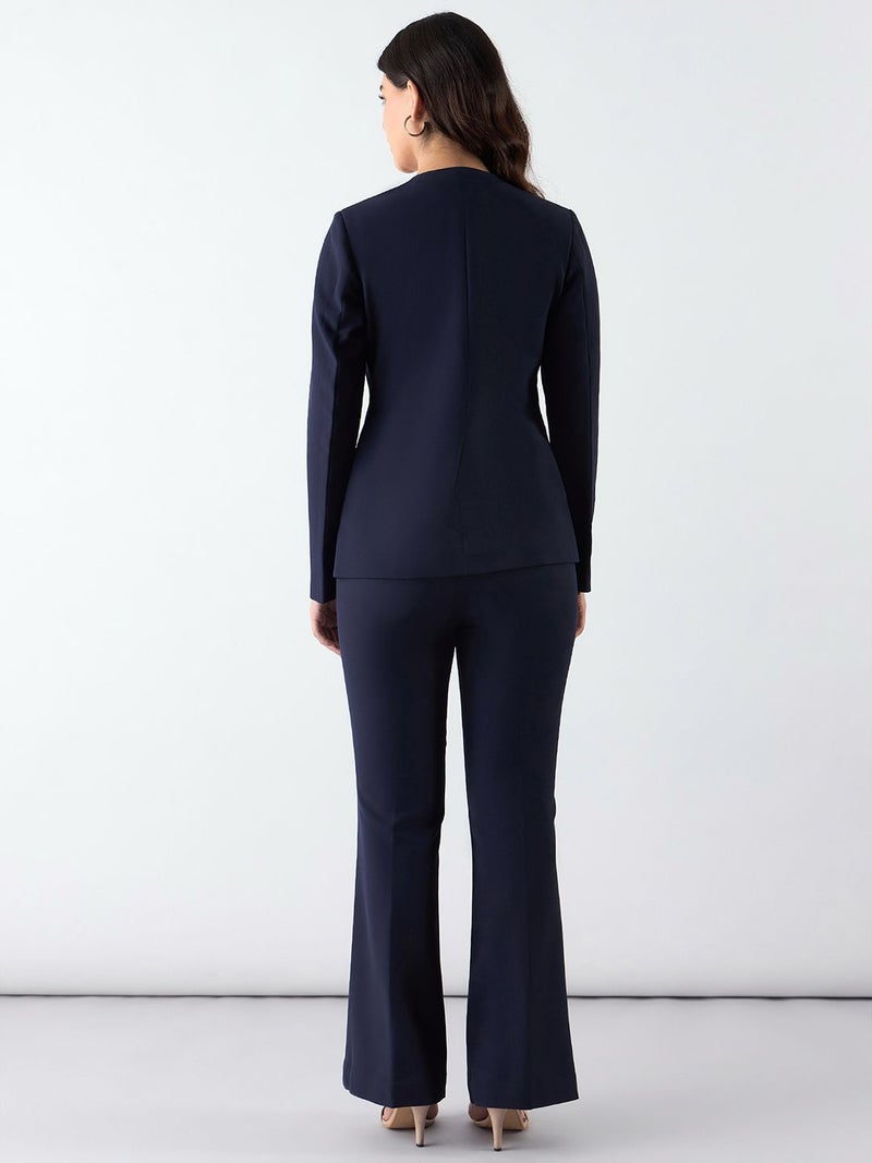 Powersutra Navy Blue Regular Fit Blazer and Trouser Set for Women - Image 5