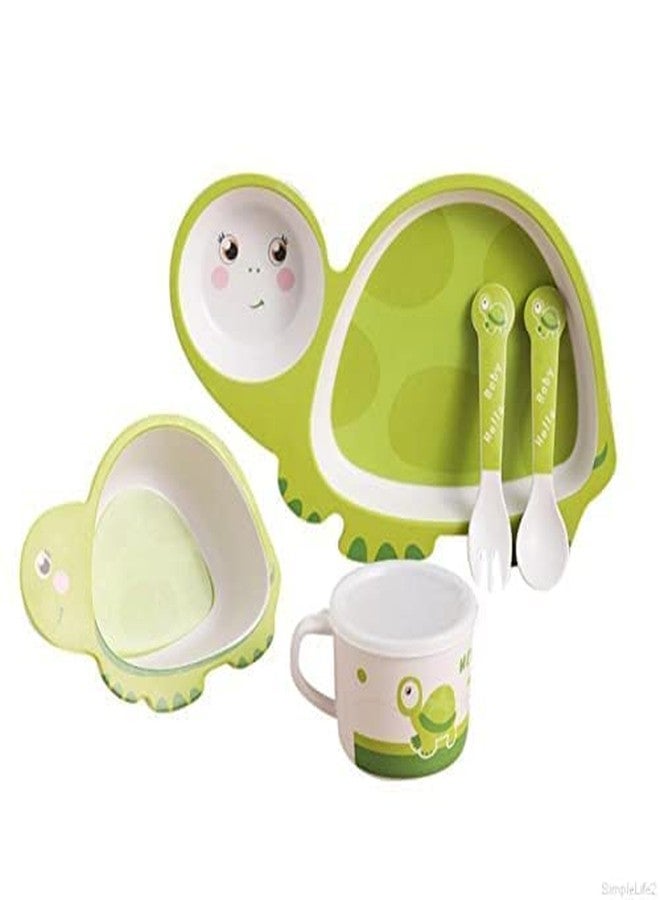 Mayatra's Bamboo Fibre Dinner Set for Kids, Set of 5 Bamboo Fiber Baby Feeding Set, Kids Tableware Made with Eco-Friendly Bamboo (RS-5010-Turtle) - Image 4