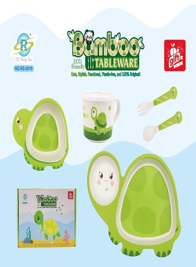 Mayatra's Bamboo Fibre Dinner Set for Kids, Set of 5 Bamboo Fiber Baby Feeding Set, Kids Tableware Made with Eco-Friendly Bamboo (RS-5010-Turtle) - Image 5