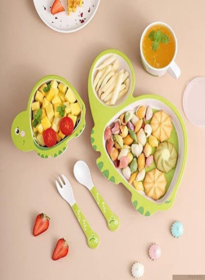 Mayatra's Bamboo Fibre Dinner Set for Kids, Set of 5 Bamboo Fiber Baby Feeding Set, Kids Tableware Made with Eco-Friendly Bamboo (RS-5010-Turtle) - Image 3