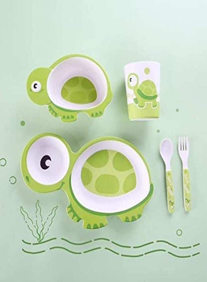 Mayatra's Bamboo Fibre Dinner Set for Kids, Set of 5 Bamboo Fiber Baby Feeding Set, Kids Tableware Made with Eco-Friendly Bamboo (RS-5010-Turtle) - Image 2