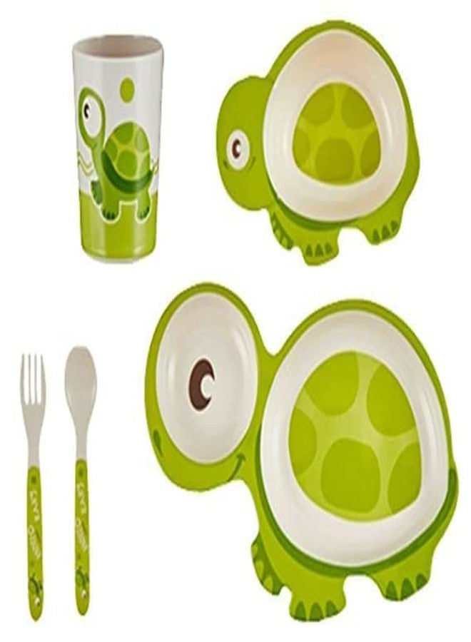 Mayatra's Bamboo Fibre Dinner Set for Kids, Set of 5 Bamboo Fiber Baby Feeding Set, Kids Tableware Made with Eco-Friendly Bamboo (RS-5010-Turtle) - Image 1