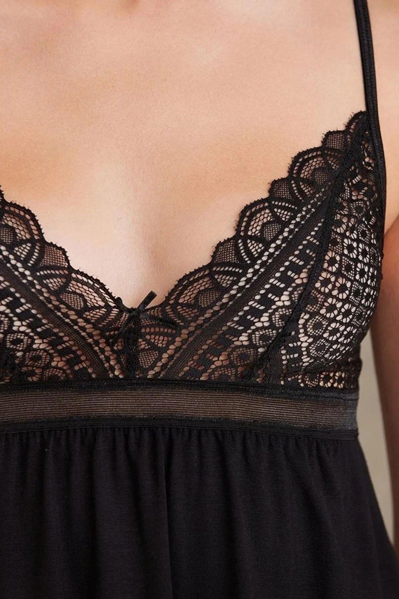 pierre cardin 2820 Women's Combed Cotton Lace Pajama Set with Dressing Gown - Black  - Image 3