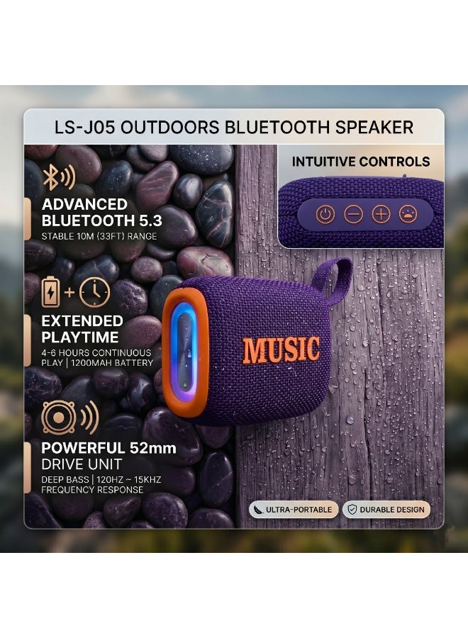 موتوك مكبر صوت بلوتوث محمول LS-J05 - مكبر صوت مقاوم للماء بمعيار IPX5 مع أضواء RGB، صوت جهير عميق عالي الدقة، بلوتوث 5.3، اقتران TWS، تشغيل TF/USB، للحفلات، الألعاب، حفلات الشواء، الاستخدام الخارجي (بنفسجي) - Image 5