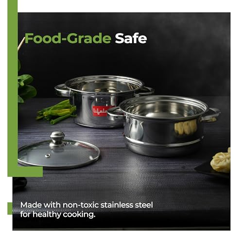 Lifelong 2-Tier Steamer/Momo/Modak Maker | Induction Compitable with Glass Lid & Riveted Handles | 18 cm Stainless Steel Multi-Purpose Cooking Steamer (LLMOM01) - Image 5