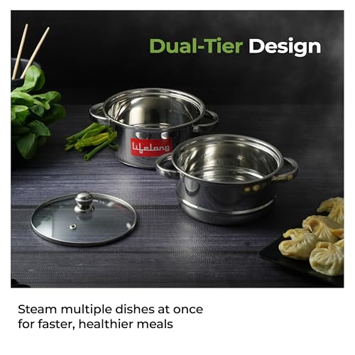 Lifelong 2-Tier Steamer/Momo/Modak Maker | Induction Compitable with Glass Lid & Riveted Handles | 18 cm Stainless Steel Multi-Purpose Cooking Steamer (LLMOM01) - Image 3