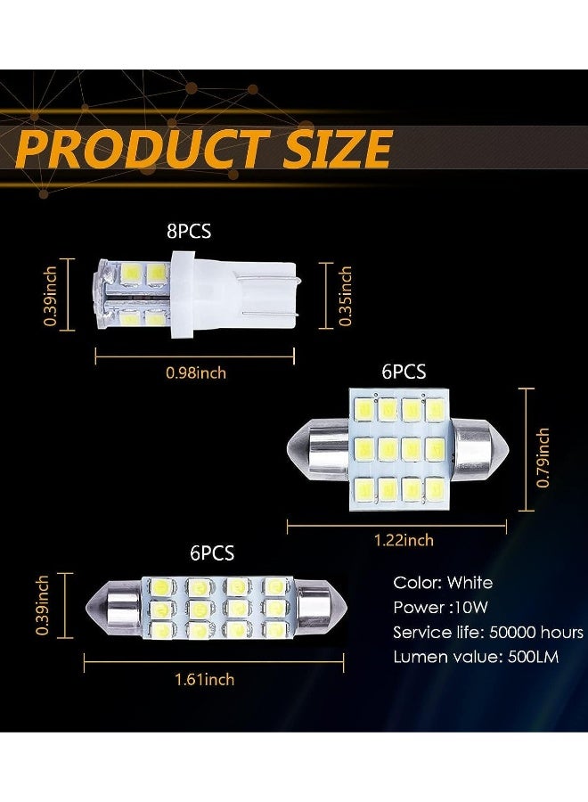 توبليو مجموعة لمبات السيارة LED بــ20 قطعة، T10 31مم 42مم، لمبة LED ملونة، مناسبة لاستبدال أضواء داخل السيارة، أضواء سقف الخريطة الداخلية، وأضواء صندوق السيارة LED (أبيض)  - Image 2
