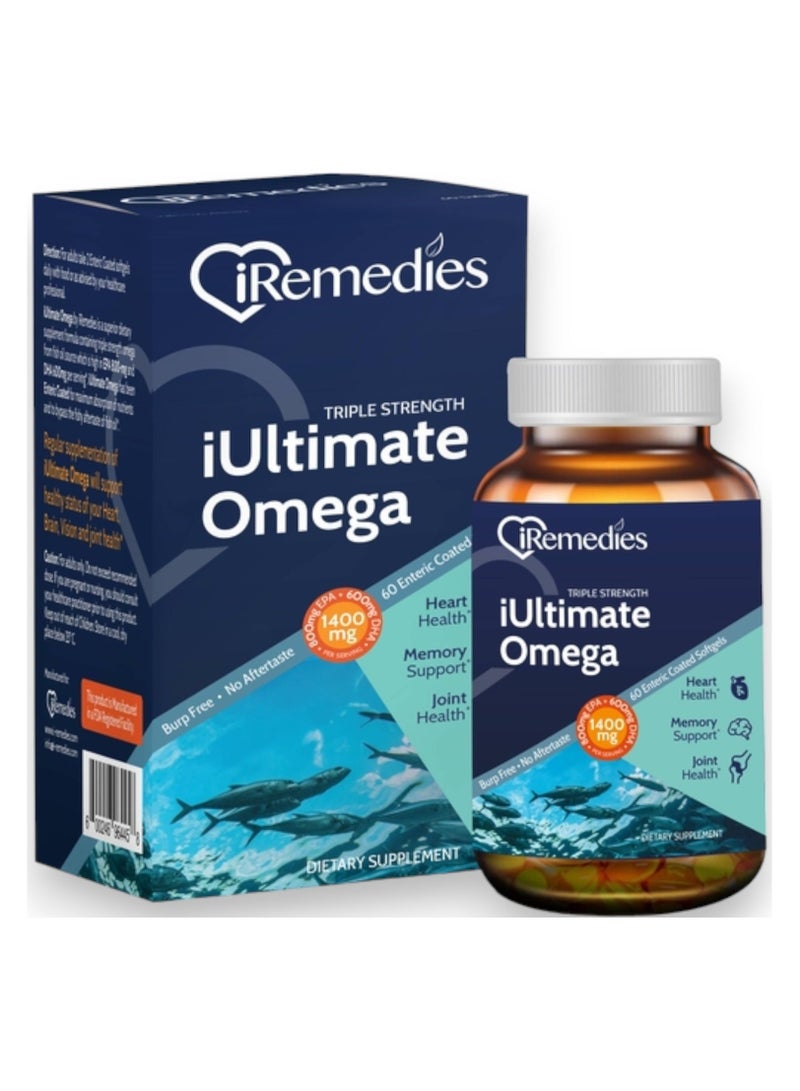 iRemedies Iultimate Omega, 1400mg, 60 Enteric Coated Softgels, 30 Servings