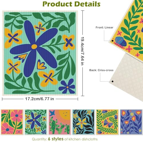 Revahope 6 Packs Swedish Paper Cloths for Kitchen, Reusable Paper Towels Washable Dish Rags, Highly Absorbent Kitchen Towels Quick Drying Swedish Sponge Cleaning Dish Cloths (Hawaiian Style) - Image 2