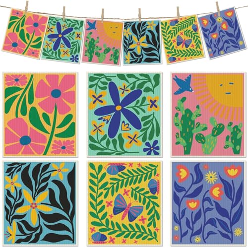 Revahope 6 Packs Swedish Paper Cloths for Kitchen, Reusable Paper Towels Washable Dish Rags, Highly Absorbent Kitchen Towels Quick Drying Swedish Sponge Cleaning Dish Cloths (Hawaiian Style) - Image 1