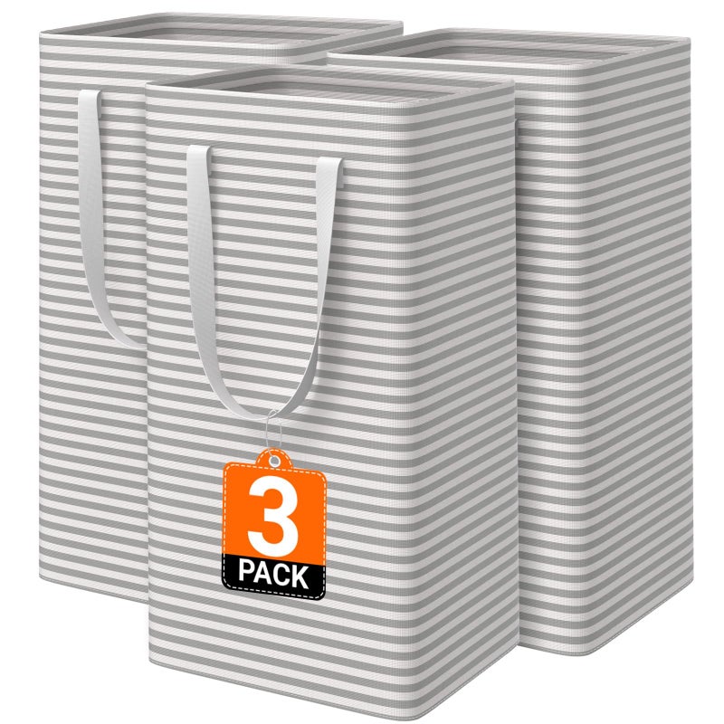 SmartTrends 3 Pack Large Laundry Basket,Waterproof & Freestanding Laundry Hamper,Collapsible Clothes Hampers with Easy Carry Long & Reinforced Handles in Bathroom,College Dorm(88Lx3,Gray) - Image 1