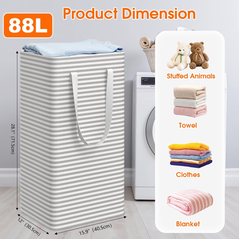 SmartTrends 3 Pack Large Laundry Basket,Waterproof & Freestanding Laundry Hamper,Collapsible Clothes Hampers with Easy Carry Long & Reinforced Handles in Bathroom,College Dorm(88Lx3,Gray) - Image 2