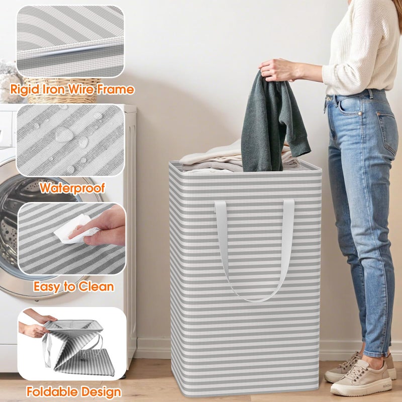 SmartTrends 3 Pack Large Laundry Basket,Waterproof & Freestanding Laundry Hamper,Collapsible Clothes Hampers with Easy Carry Long & Reinforced Handles in Bathroom,College Dorm(88Lx3,Gray) - Image 3