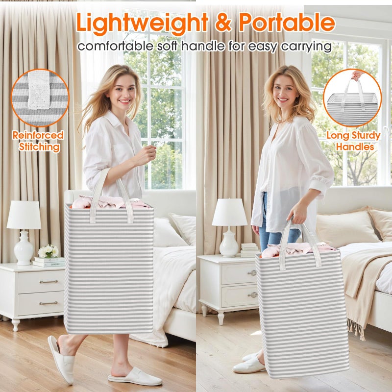SmartTrends 3 Pack Large Laundry Basket,Waterproof & Freestanding Laundry Hamper,Collapsible Clothes Hampers with Easy Carry Long & Reinforced Handles in Bathroom,College Dorm(88Lx3,Gray) - Image 4