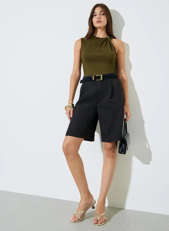 Styli Olive Fitted Tank with Metal Decor