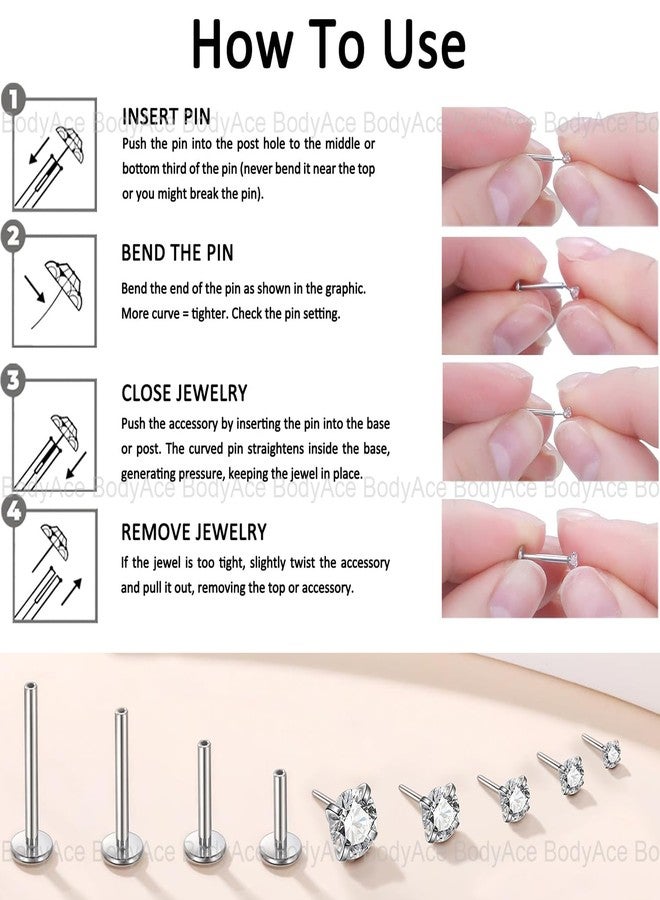 أقراط BodyAce بدون خيوط ذات تصميم مدبب وظهر مسطح، حلقات غضروفية للشفاه، أقراط من الفولاذ المقاوم للصدأ عيار 16G، أقراط دايث هيليكس تراغوس، أقراط روك لثقب شحمة الأذن للنساء والرجال (طول القضيب: 6 مم) - Image 3
