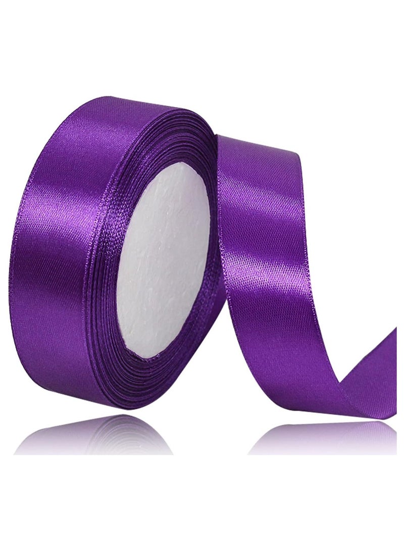 شريط ستان بنفسجي، شريط من نسيج البوليستر بلون سادة لتغليف الهدايا، والحرف اليدوية، وصناعة الأقواس، والأكاليل، ومشاريع الخياطة، وحفلات استقبال الأطفال وتزيين حفلات الزفاف - Image 1