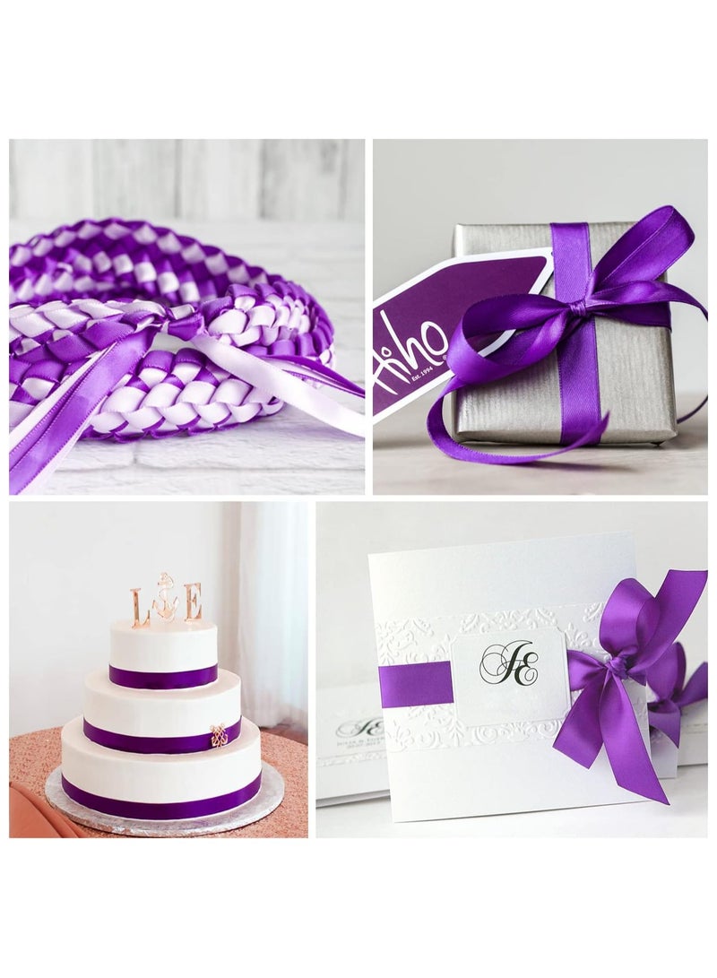 شريط ستان بنفسجي، شريط من نسيج البوليستر بلون سادة لتغليف الهدايا، والحرف اليدوية، وصناعة الأقواس، والأكاليل، ومشاريع الخياطة، وحفلات استقبال الأطفال وتزيين حفلات الزفاف - Image 3