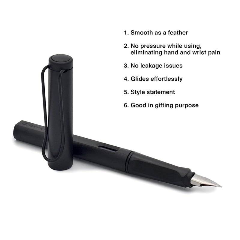 BUZZ COOL Black Fountain Ink Pen With Refill Converter Pump | Elegant Plastic Body Fountain Pen with Fine Nib(0.5mm) | Zero Ink Leakage Smooth Writing Ink Pen - Image 2