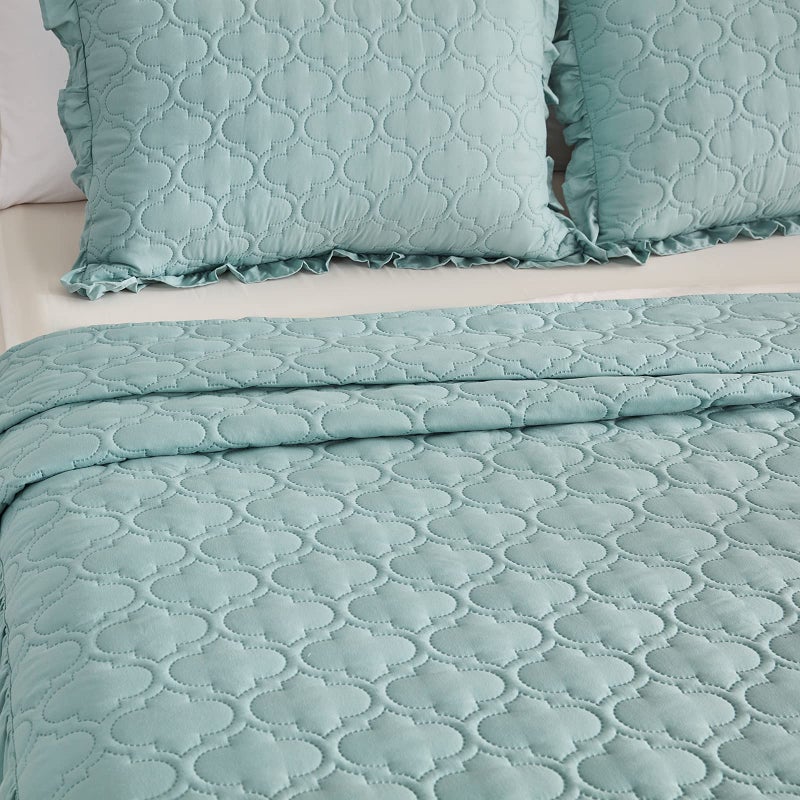 CHIXIN Ruffle Skirt Bedspread - 30" Long Drop, Shabby Chic Style Bedding, Lightweight, 3 Piece Set, King Size, Seaglass - Image 3