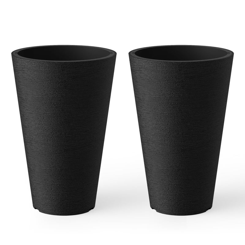 Kante Tall Round Planter Set of 2, 15 Inch Tall Decorative Planter Pots for Outdoor Indoor Garden Patio Front Porch (Black) - Image 1