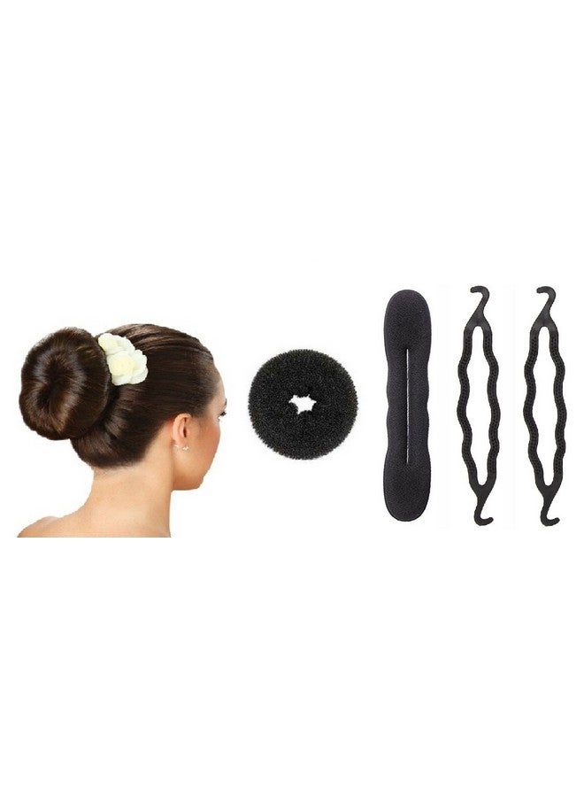 Out Of Box Combo of 7 Hair Accessories 1 Round Donuts 3 Magic Donut volumizer 2 Design French Tool With Zigzag Hair Band Bun(Black) - Image 2