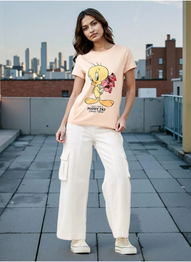 اس بي كاركترز Tweety Print T-shirt with Crew Neck