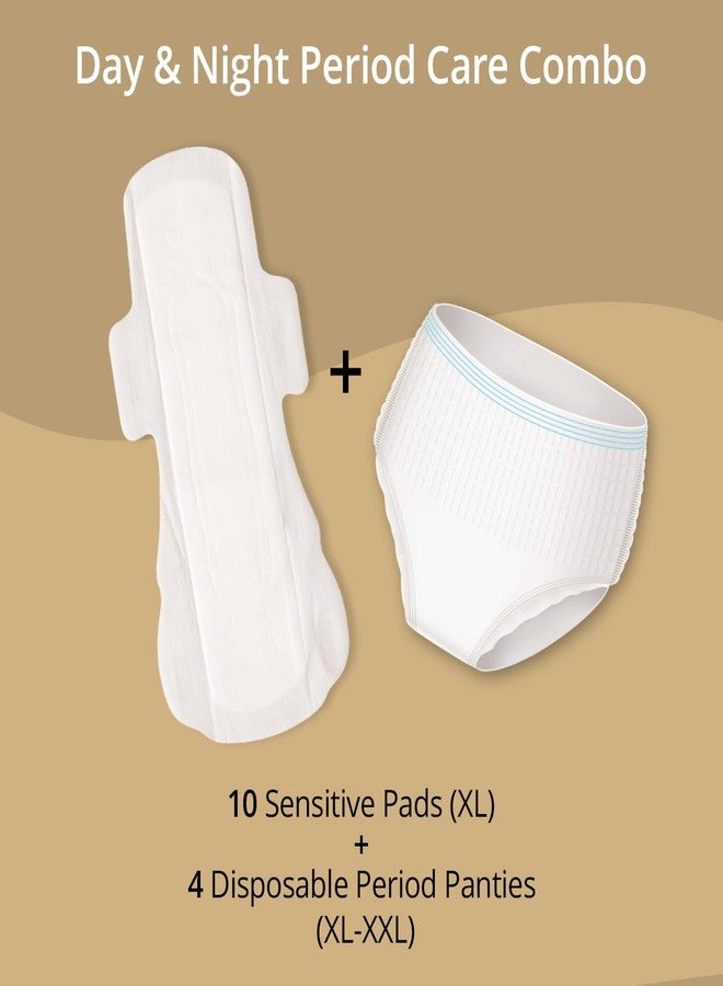 Carmesi Day and Night Period Care Combo | 10 XL Sensitive Pads and 4 (XL-XXL) Disposable Period Panties | No Period Rashes | All-Night Leak-Proof Protection for Super-Heavy Flow - Image 2