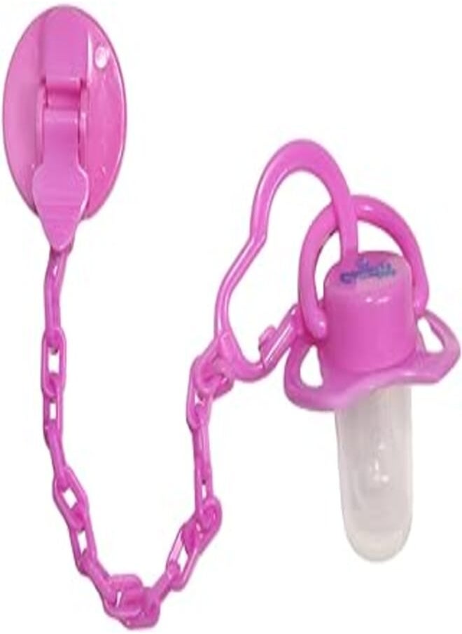 Candy Baby - Candy Baby Round Soother With Soother Chain BPA Free For Girls-Pink-6-18Month - Image 1
