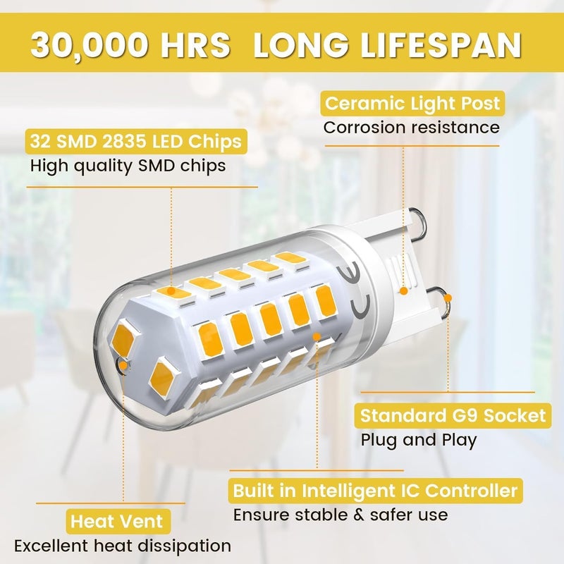 مصابيح LED G9 قا��لة للتعتيم، أبيض دافئ 2700K، مصابيح LED G9 صغيرة، لمبة كبسولة LED G9 بقدرة قصوى 4 واط، 220-240 فولت، 50 هرتز، مكافئ لمبة هالوجين G9 بقدرة 28 واط، 33 واط، 40 واط، مصابيح G9 موفرة للطاقة (عبوة من 10) - Image 2