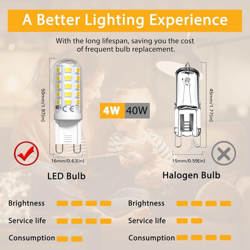 مصابيح LED G9 قا��لة للتعتيم، أبيض دافئ 2700K، مصابيح LED G9 صغيرة، لمبة كبسولة LED G9 بقدرة قصوى 4 واط، 220-240 فولت، 50 هرتز، مكافئ لمبة هالوجين G9 بقدرة 28 واط، 33 واط، 40 واط، مصابيح G9 موفرة للطاقة (عبوة من 10) - Image 4