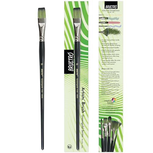 Brustro Artists Greengold Acrylic Brush Flat Series 1800 - Size - 20 | Ideal for Oil, Acrylic Painting on Paper, Canvas, Fine Art Students and Professional. - Image 1