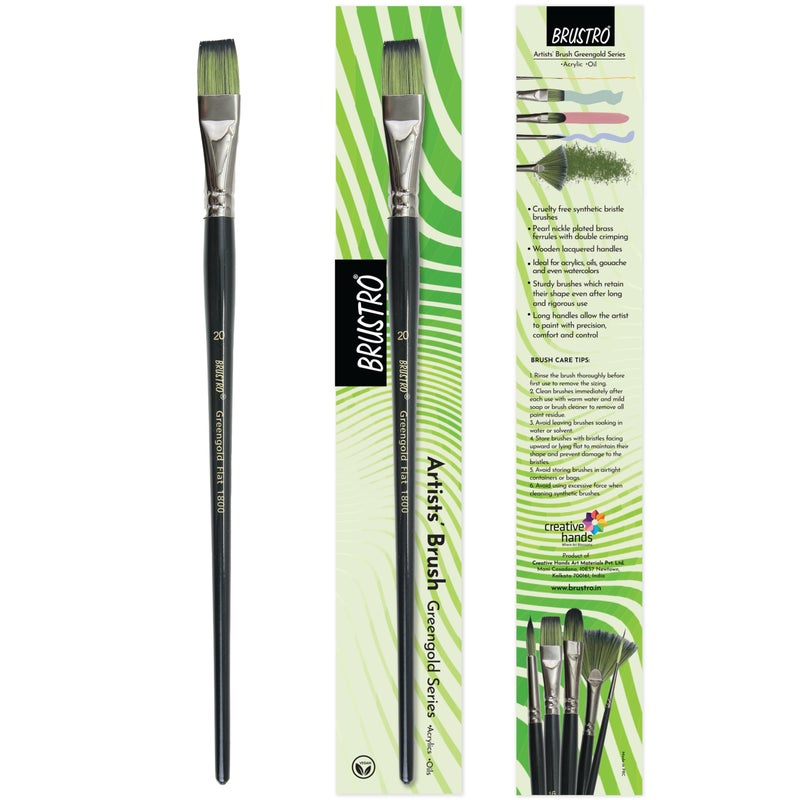 Brustro Artists Greengold Acrylic Brush Flat Series 1800 - Size - 20 | Ideal for Oil, Acrylic Painting on Paper, Canvas, Fine Art Students and Professional. - Image 5