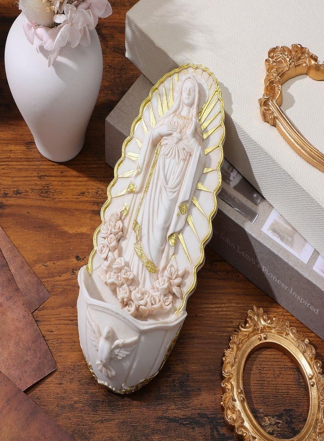 Levemolo Holy Water Font Wall Hanging Decor 7.87In Resin Catholic Holy Water Font for Home Entrance Religious Wall Cross Decoration - Image 3