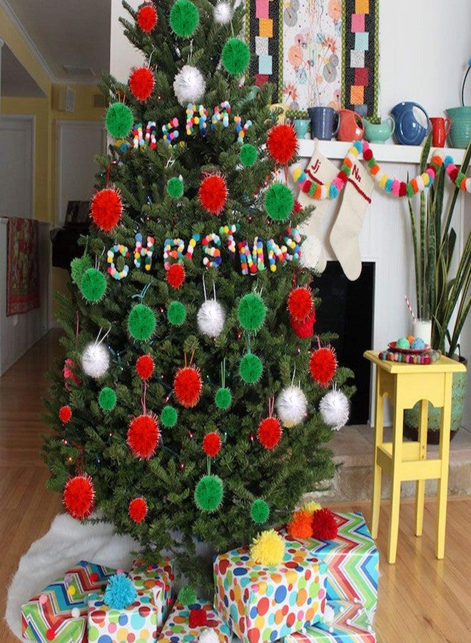 Greentime Christmas Pom Pom 1140 Pcs Glitter Fluffy Balls Pompoms Red Green White for DIY Crafts Home Party Xmas Decorations Supplies (4 Sizes) - Image 4