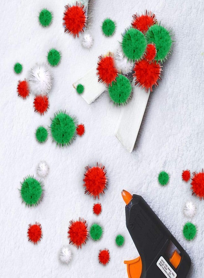Greentime Christmas Pom Pom 1140 Pcs Glitter Fluffy Balls Pompoms Red Green White for DIY Crafts Home Party Xmas Decorations Supplies (4 Sizes) - Image 3
