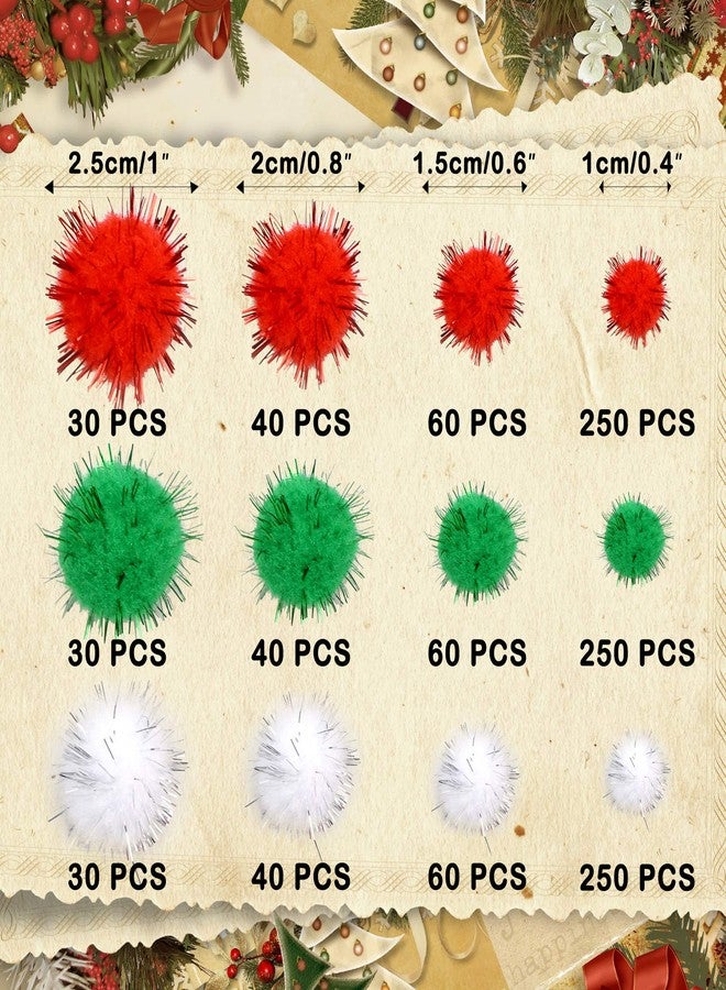 Greentime Christmas Pom Pom 1140 Pcs Glitter Fluffy Balls Pompoms Red Green White for DIY Crafts Home Party Xmas Decorations Supplies (4 Sizes) - Image 2