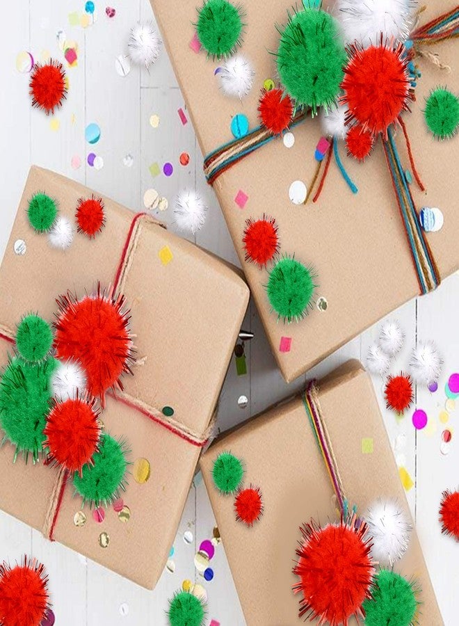 Greentime Christmas Pom Pom 1140 Pcs Glitter Fluffy Balls Pompoms Red Green White for DIY Crafts Home Party Xmas Decorations Supplies (4 Sizes) - Image 5