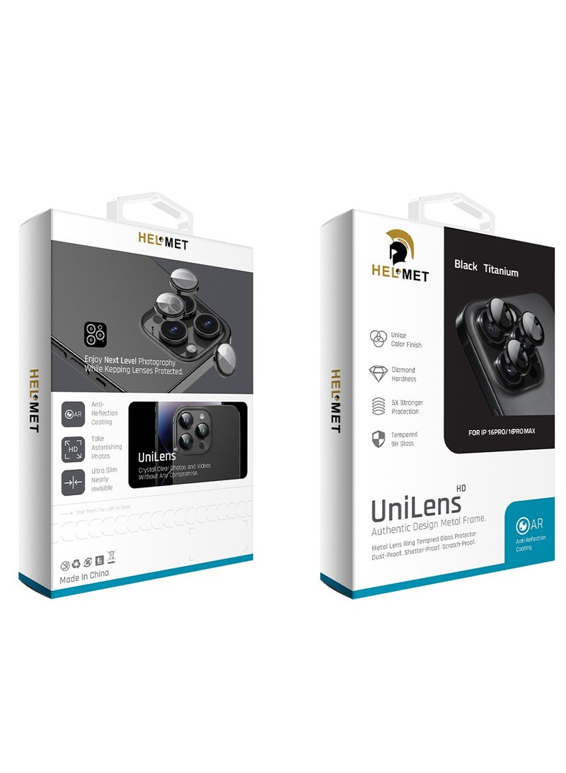 HELMET HELMET lens protector, specifically designed for iPhone 16 Pro and iPhone 16 Pro Max models.  - Image 2