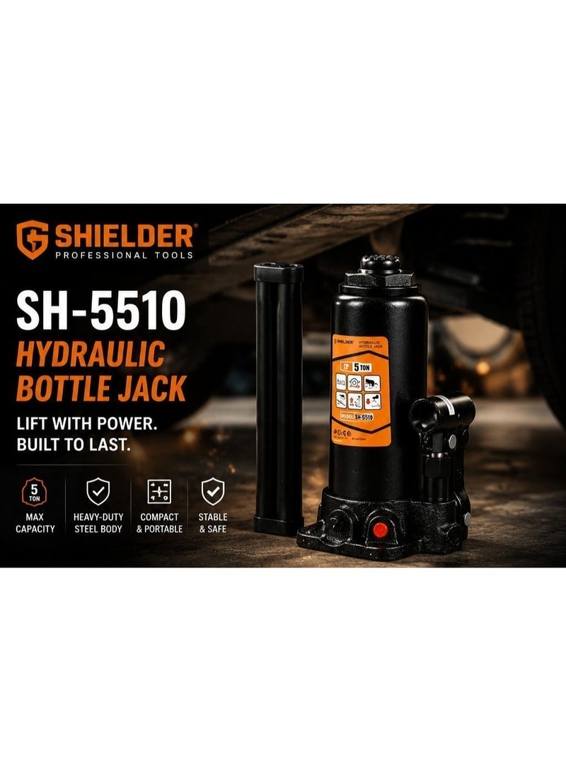 Shielder Hydraulic Bottle Jack Shielder SH-5510 5 Ton Heavy Duty Car Lifting Jack with Steel Extension Screw for Garage Auto Repair and Vehicle Maintenance - Image 3