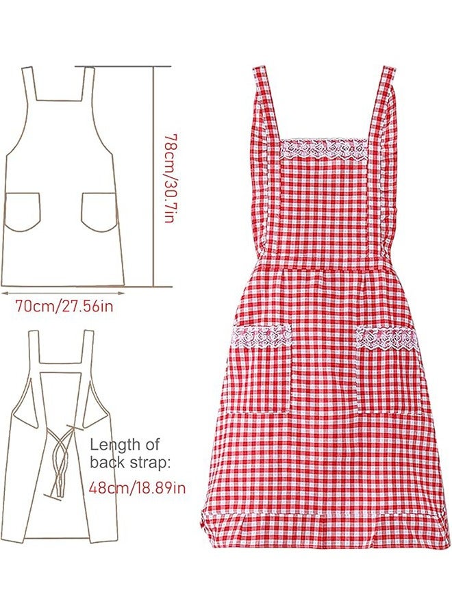 Women Classic Vintage Apron, Red and White Gingham Cotton Apron, Home Kitchen Chef Bib - Image 2