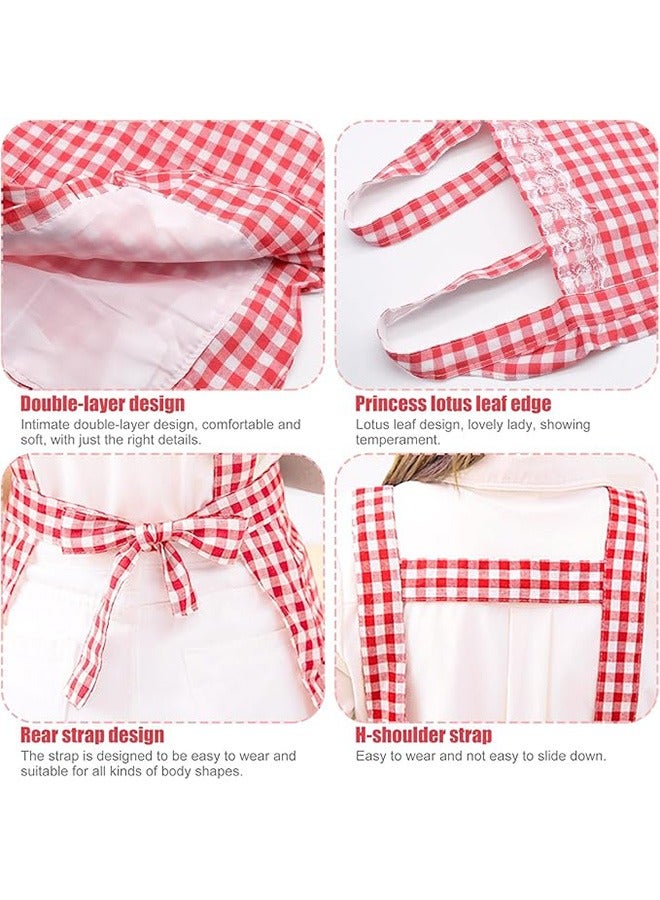 Women Classic Vintage Apron, Red and White Gingham Cotton Apron, Home Kitchen Chef Bib - Image 3