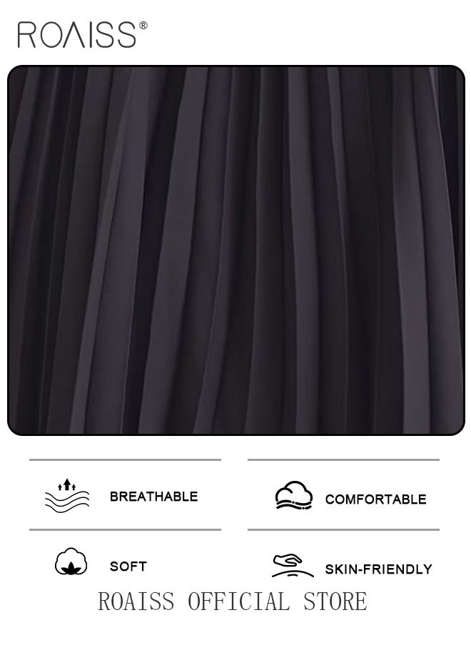 roaiss Elegant Business Dress Women'S Fashion Daily Commuting Suit Lapel Sleeveless Vest Spliced Pleated Hem Dress  - Image 5