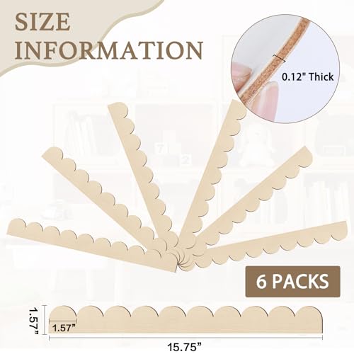 Hamminy Scalloped Decorative Wood Trim Unfinished Scalloped Edge Wooden Molding Cute DIY Moulding Trims for Cabinet Window Shelf Door Wall 1574 x 157 Inch 6 Pack - Image 3