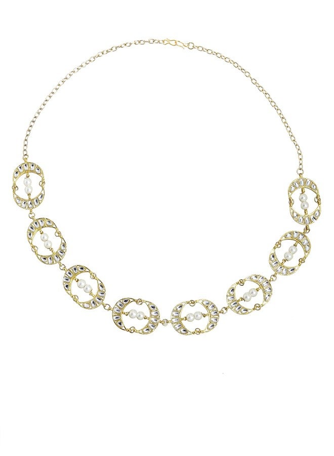 Karatcart Metal Kundan Studded Handcrafted Hairband for Women - Gold - Image 3