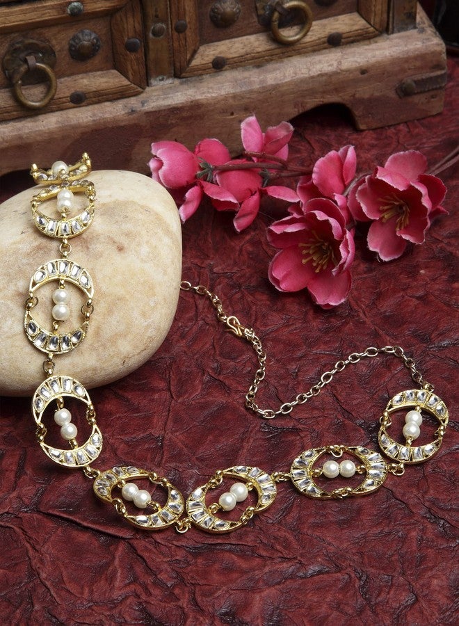 Karatcart Metal Kundan Studded Handcrafted Hairband for Women - Gold - Image 2
